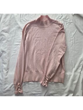 RW&CO Ballet Pink Mock Neck Ruffle Cuff Sweater Small Petite